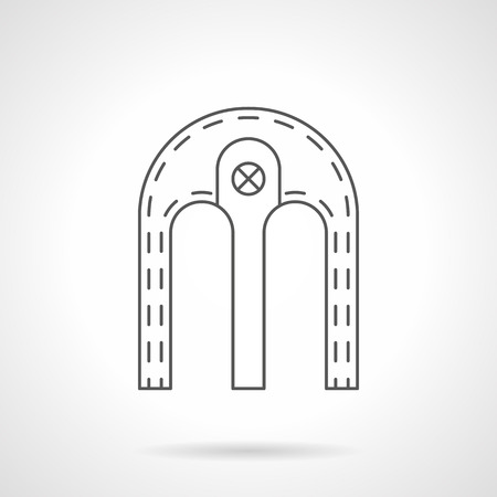 Double archway with column. Bilobed shape arch for element of architecture construction. Facade, doorway, window frame and other samples. Black flat line vector icon.のイラスト素材