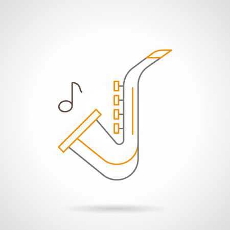 Saxophone with one note. Sax melody symbol. Musical instrument for band, orchestra, jazz festival, music shop. Black and yellow flat line vector icon.のイラスト素材