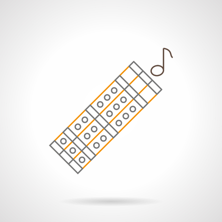 Symbol of ethnic woodwind instrument. Traditional Chinese flute and one note. National melodies and music performance. Musical shop items. Flat black and yellow line vector icon.のイラスト素材