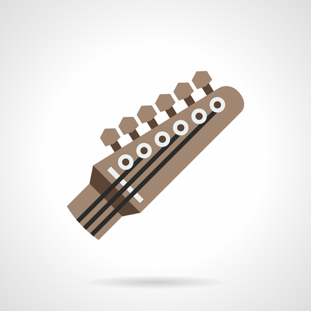 Brown head of guitar neck. Tuning stringed musical instruments. Preparation guitar to playing song, correcting distorted sound. Flat color style  icon.のイラスト素材