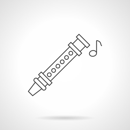 Abstract symbol of flute tune. Fife or pipe or piccolo and one note. Woodwind and brass musical instruments. Flat black line vector icon.のイラスト素材