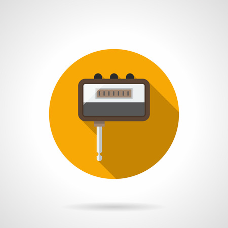 Headphones amplifier. Radio device for guitars. Professional music equipment and accessories. Round yellow flat color design vector icon.のイラスト素材