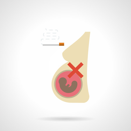 Figure of pregnant woman and cigarette. Negative impact of bad habits on health of mother and child. Toxic effect of smoke and nicotine, danger of passive smoking. Flat color style vector icon.のイラスト素材