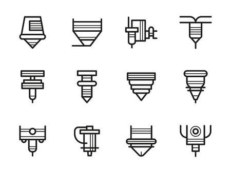 Laser machine heads black line vector icons setのイラスト素材