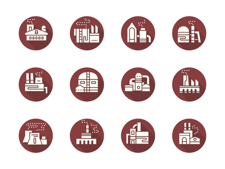 Power plants and factories round flat vector iconsのイラスト素材