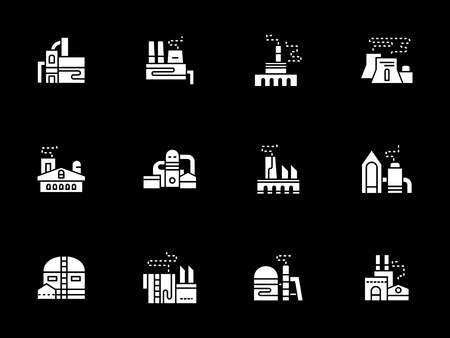 White glyph vector icons for industrial factoriesのイラスト素材