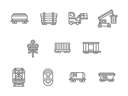 Railway freight black line vector icons set.のイラスト素材