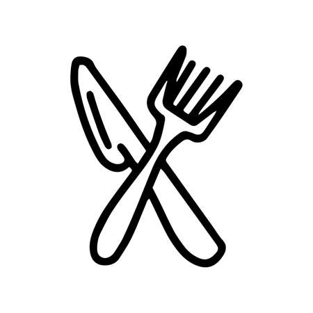 plastic knife and fork line vector doodle simple iconのイラスト素材