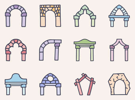 Arches color vector doodle simple icon setのイラスト素材