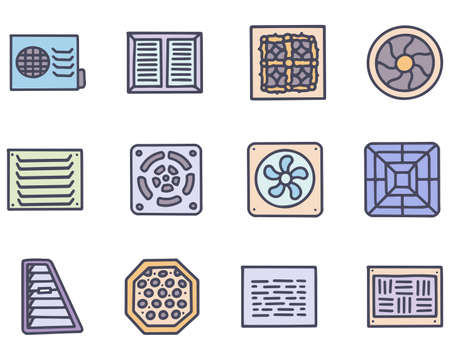 Ventilation color vector doodle simple icon setのイラスト素材