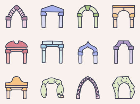 Arches color vector doodle simple icon setのイラスト素材