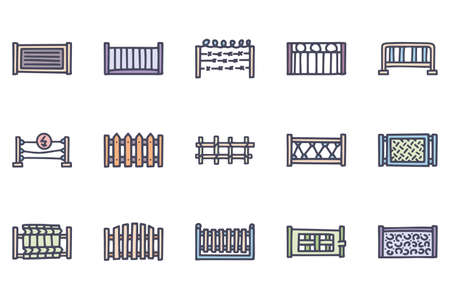 Fences color vector doodle simple icon setのイラスト素材