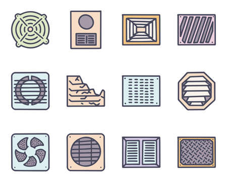 Ventilation color vector doodle simple icon setのイラスト素材