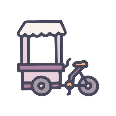 tricycle food cart color vector doodle simple iconのイラスト素材