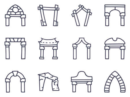 Arches line vector doodle simple icon setのイラスト素材