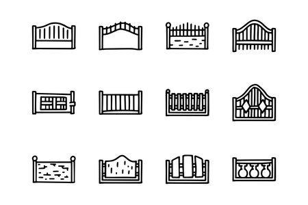Fences line vector doodle simple icon setのイラスト素材