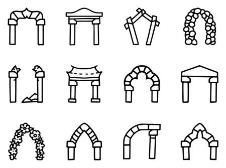 Arches line vector doodle simple icon setのイラスト素材