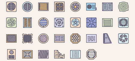 Ventilation panel color vector doodle simple icon setのイラスト素材