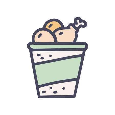 takeaway chicken color vector doodle simple iconのイラスト素材