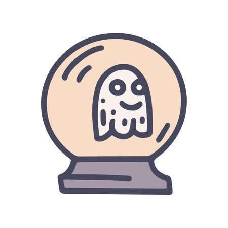 crystal ball with ghost color vector doodle simple iconのイラスト素材