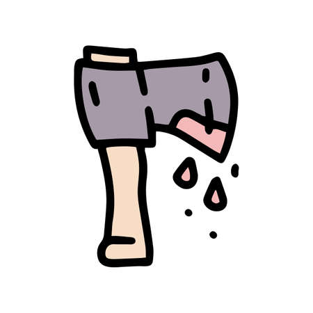 axe with blood color vector doodle simple iconのイラスト素材