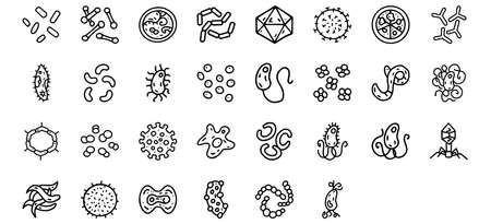 Bacteria and viruses line vector doodle simple icon setのイラスト素材