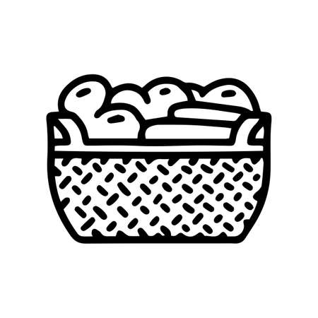 laundry basket with clean clothes line vector doodle simple iconのイラスト素材