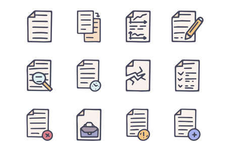 Document color vector doodle simple icon setのイラスト素材