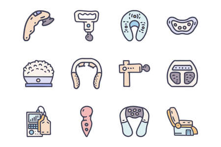 Massagers color vector doodle simple icon setのイラスト素材
