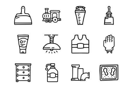 Plastic goods line vector doodle simple icon setのイラスト素材