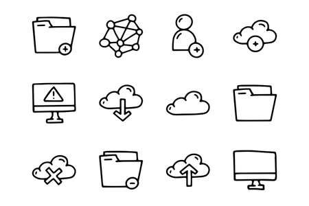 Cloud services line vector doodle simple icon setのイラスト素材