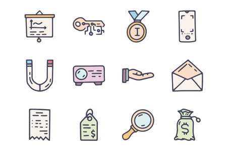 Online business color vector doodle simple icon setのイラスト素材