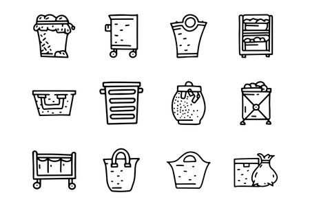 Laundry basket line vector doodle simple icon setのイラスト素材