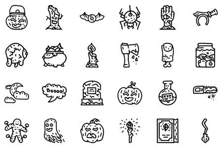 Halloween line vector doodle simple icon setのイラスト素材
