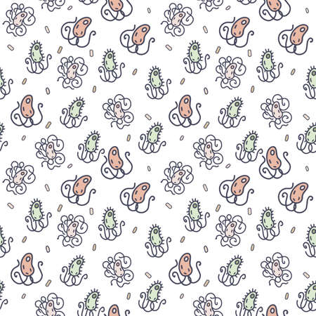 Bacteria color vector doodle simple seamless patternのイラスト素材
