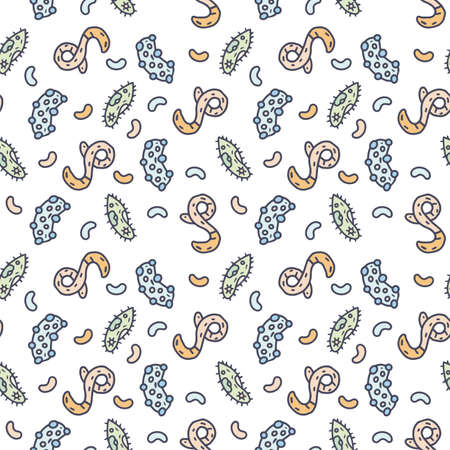 Viruses and bacteria color vector doodle simple seamless patternのイラスト素材