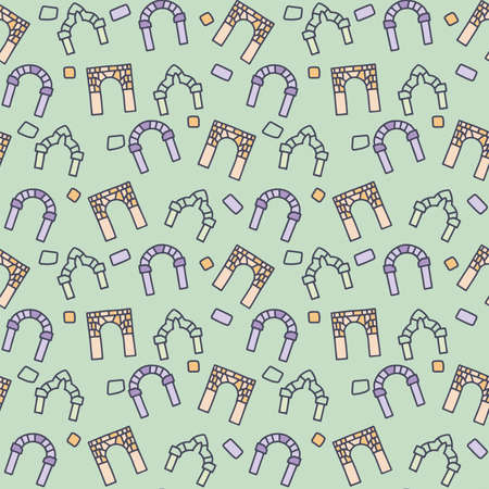 Medieval arch color vector doodle simple seamless patternのイラスト素材