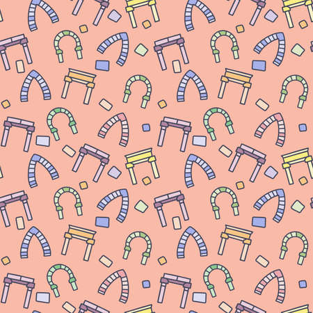 Arch types color vector doodle simple seamless patternのイラスト素材