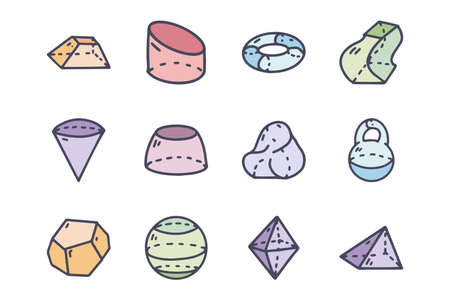 Geometric figures color vector doodle simple icon setのイラスト素材