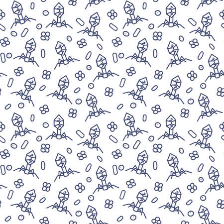Virus and bacteria line vector doodle simple seamless patternのイラスト素材