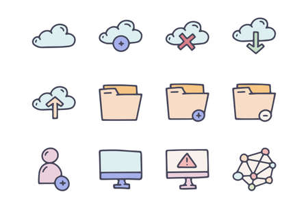 Web services color vector doodle simple icon setのイラスト素材