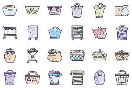 Laundry basket color vector doodle simple icon setのイラスト素材