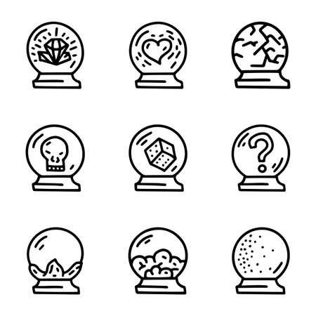 Crystal balls line vector doodle simple icon setのイラスト素材