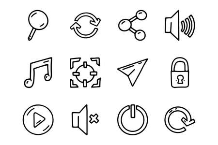 Interface line vector doodle simple icon setのイラスト素材