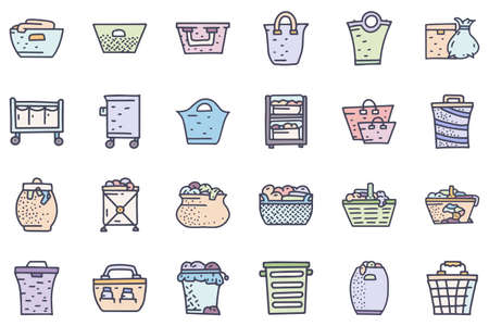 Laundry basket color vector doodle simple icon setのイラスト素材