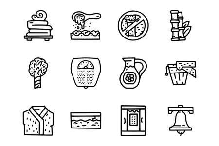 Sauna line vector doodle simple icon setのイラスト素材