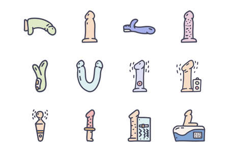 Dildo color vector doodle simple icon setのイラスト素材