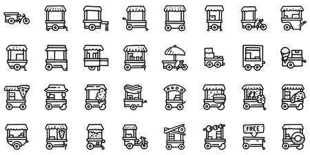 Street trade carts line vector doodle simple icon setのイラスト素材