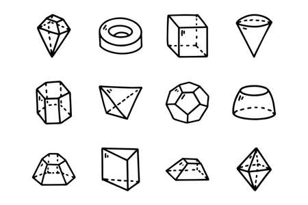 Geometric figures line vector doodle simple icon setのイラスト素材