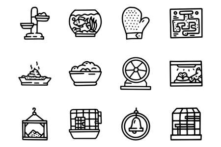 Pet accessories line vector doodle simple icon setのイラスト素材